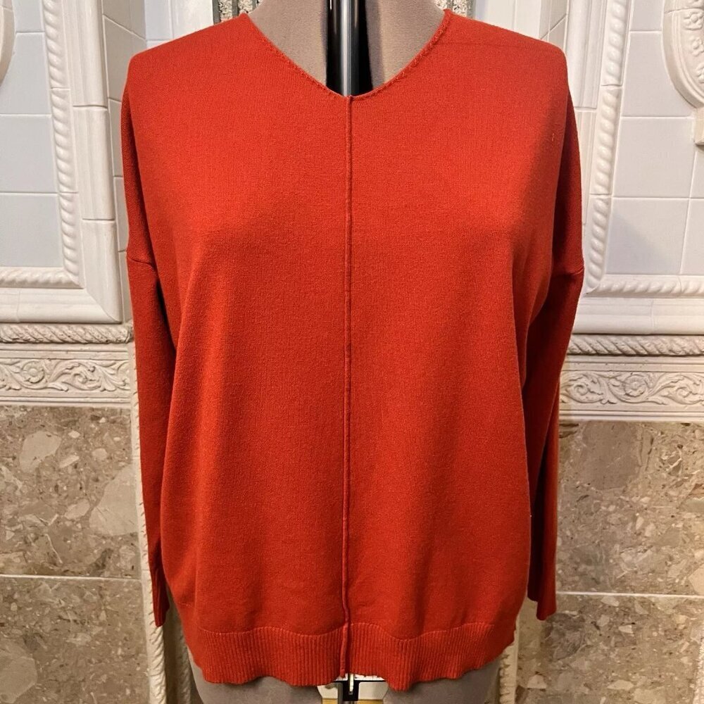 Zenana. Sz XL. Red Pullover Tight Knit Rayon Nylon Poly Sweater. Ribbed. B79
